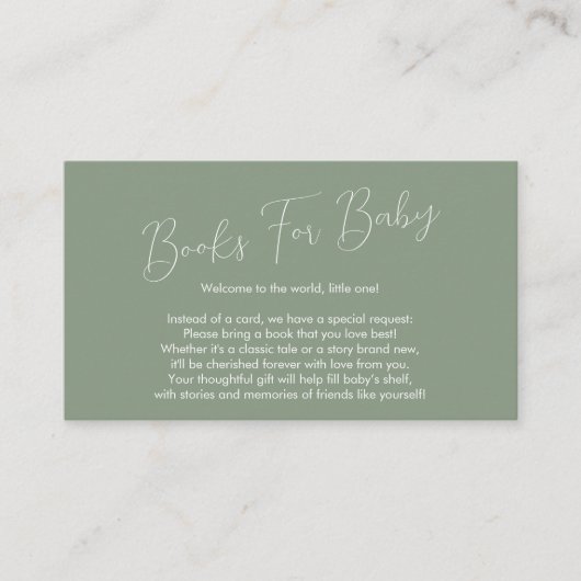 Carte D'accompagnement Book Request Baby Shower Sage Green (Devant)