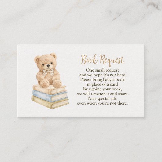 Carte D'accompagnement Book Request Neutral Teddy Bear Baby Shower Boho (Devant)