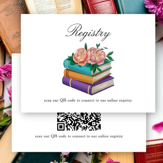Carte D'accompagnement Books Bridal shower QR code for registry 
