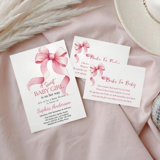 Carte D'accompagnement Books for Baby Pink Bow Baby Shower