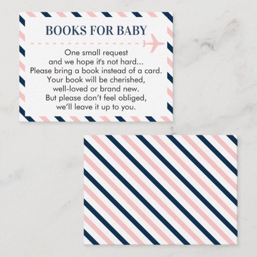 Carte D'accompagnement Books for Baby Request Pink Navy Boy Girl (Devant / Derrière)