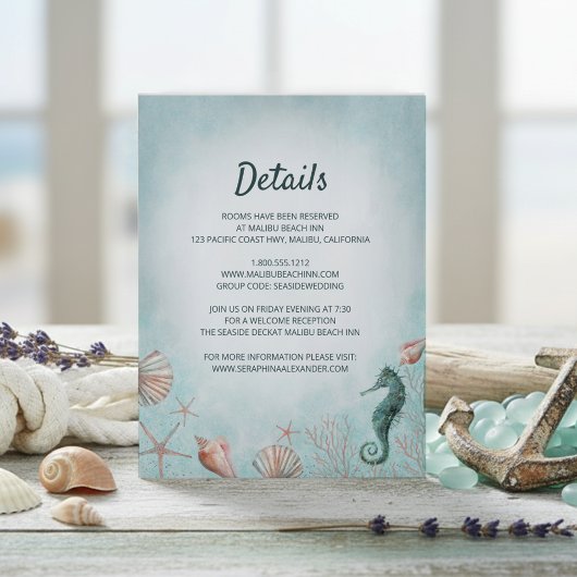 Carte D'accompagnement Bord de mer | Détails du Mariage d'aquarelle bleu