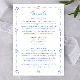 Carte D'accompagnement Bordure Coastal Chic Shell Elegant Mariage Bleu