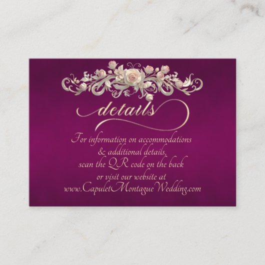Carte D'accompagnement Bordure d'arc de rose, Code QR - Prune (Devant)