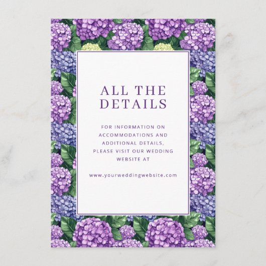 Carte D'accompagnement Bordure de Fleur d'Hydrangea Violet Romantique (Devant)