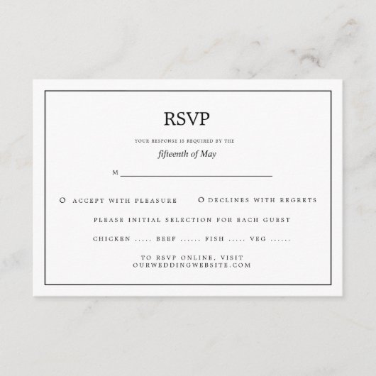 Carte D'accompagnement Bordure élégante Noir et Blanc Mariage RSVP (Devant)