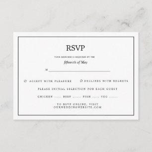 Carte D'accompagnement Bordure élégante Noir et Blanc Mariage RSVP