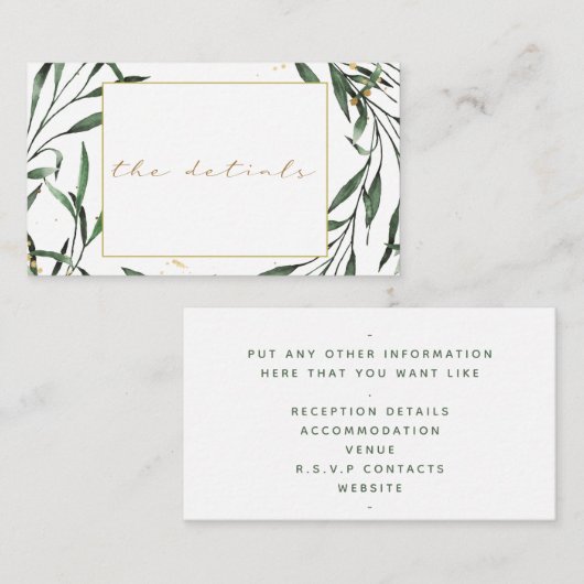 Carte D'accompagnement Bordure verte simple, mariage "les détails" (Devant / Derrière)