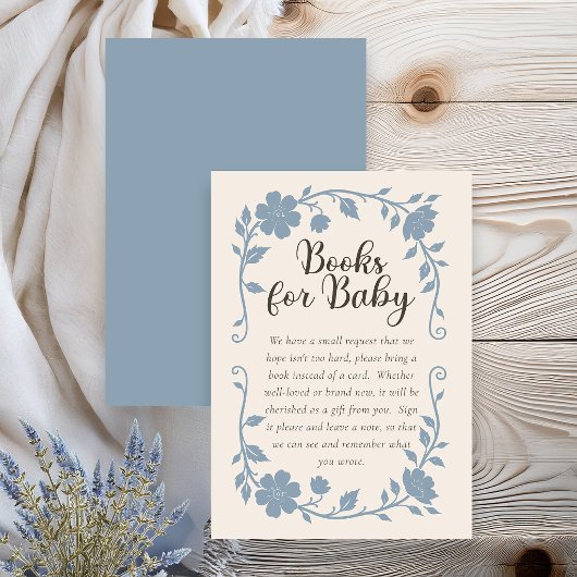 Carte D'accompagnement Botanical Baby Shower Book Request Card Blue Sage