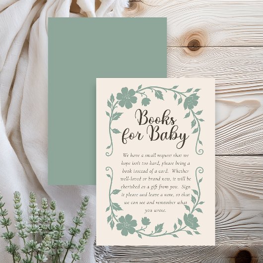 Carte D'accompagnement Botanical Baby Shower Book Request Card Sage