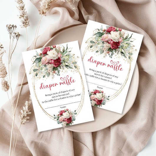 Carte D'accompagnement Botanical Blush Burgundy Floral Diaper Raffle