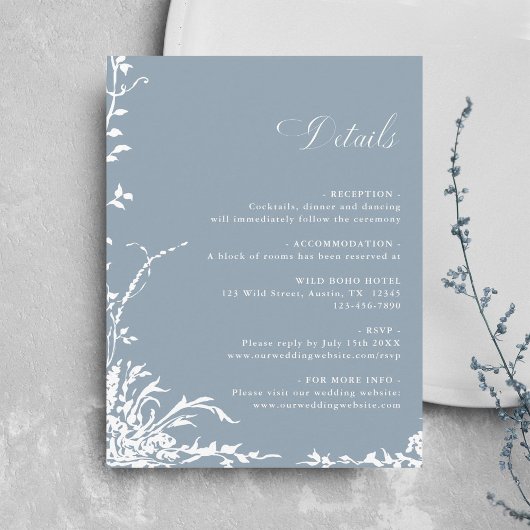 Carte D'accompagnement Botanical Garden Dusty Blue Wedding Details
