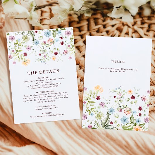 Carte D'accompagnement Botanical Garden Wildflower Wedding Details