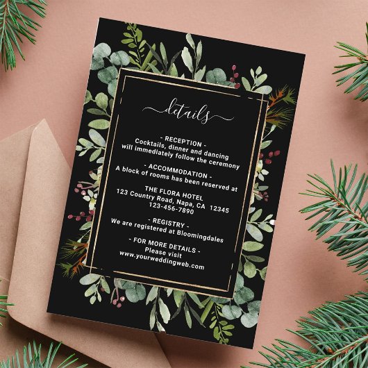 Carte D'accompagnement Botanical Greenery Détails du Mariage de Noël