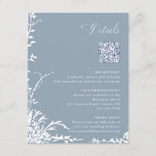 Carte D'accompagnement Botanical Wedding QR Code Details Dusty Blue  (Devant)