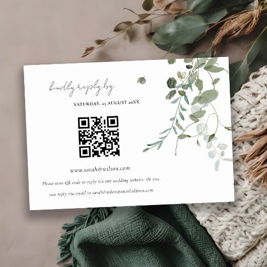 Carte D'accompagnement Botanique Eucalyptus Mariage QR Code RSVP