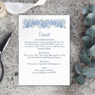 Carte D'accompagnement Botanique Floral Dusty Blue Navy Détails du Mariag
