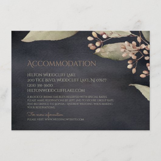 Carte D'accompagnement Botanique foncé verdure hébergement rustique (Devant)