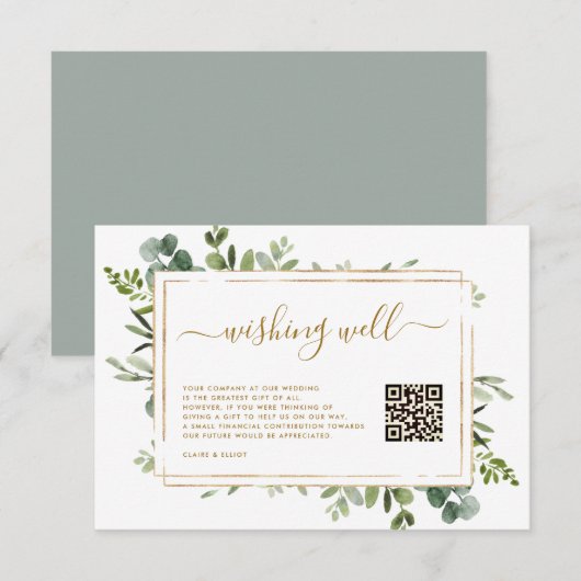 Carte D'accompagnement Botanique Gold Green Wishing Well avec QR Code (Devant / Derrière)