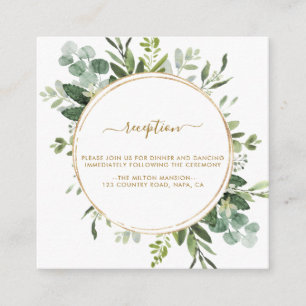 Carte D'accompagnement Botanique Gold Greenery Wreath Réception de mariag