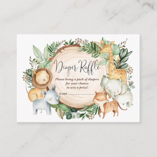 Carte D'accompagnement Botanique Jungle Animaux Baby Boy Déchets Raffle (Devant)