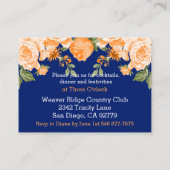 Carte D'accompagnement Botanique Orange Floral et bleu marine - Réception (Dos)