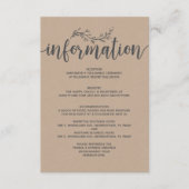 Carte D'accompagnement Botanique rustique mariage d'information (Devant)