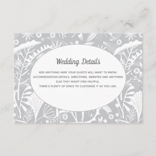 Carte D'accompagnement Botanique Silver Grey Motif Détails du Mariage (Devant)