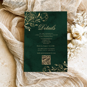 Carte D'accompagnement Botanique Vert et Or Mariage QR Détails