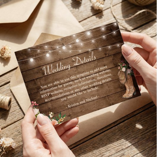 Carte D'accompagnement Botte rustique Flore Lights Mariage Détails