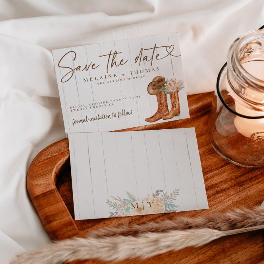 Carte D'accompagnement Bottes et chapeau de campagne rustique Fleurs Save