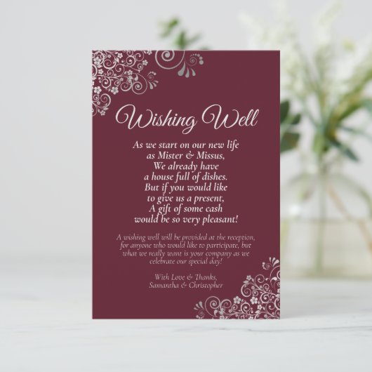 Carte D'accompagnement Boucles d'argent sur la Bourgogne Mariage Wishing  (Debout devant)