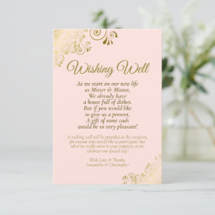 Carte D'accompagnement Boucles d'or & Blush rose Mariage Wishing Poem