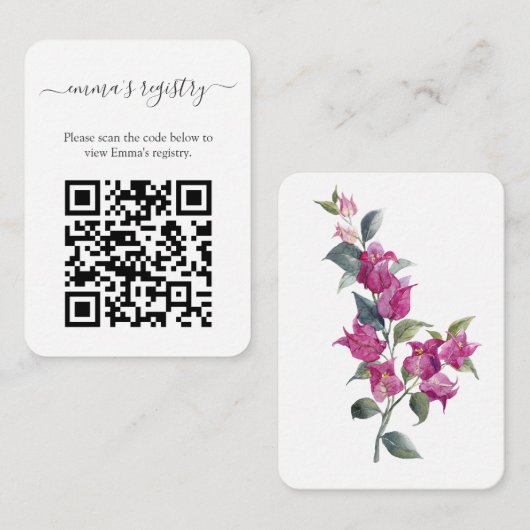 Carte D'accompagnement Bougainvillea Mariage BridalDouche Détails QR Code (Devant / Derrière)
