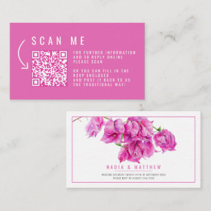 Carte D'accompagnement Bougainvillea mariage couleur rose QR code