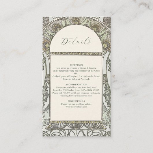 Carte D'accompagnement Bougainvillea Vert Art Nouveau Mucha Mariage (Devant)