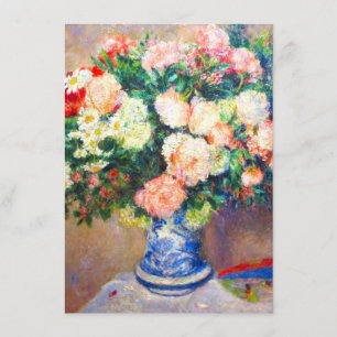 Carte D'accompagnement Bouquet de chrysanthèmes et un fan japonais