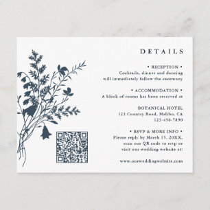 Carte D'accompagnement Bouquet de Fleur sauvage blanc et marine Détails d