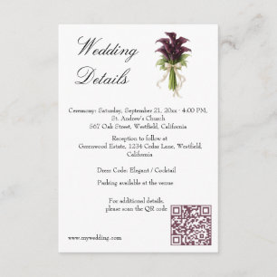 Carte D'accompagnement Bouquet de mariage au lys calla burgundy avec ruba