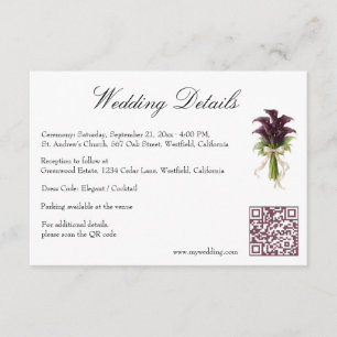 Carte D'accompagnement Bouquet de mariage au lys calla burgundy avec ruba