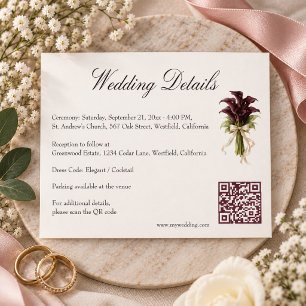 Carte D'accompagnement Bouquet de mariage au lys calla burgundy avec ruba