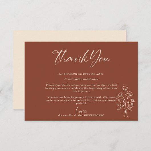 Carte D'accompagnement Bouquet de Terracotta Boho Automne Boho Merci bota (Devant / Derrière)