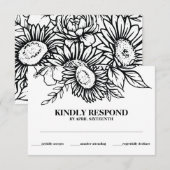 Carte D'accompagnement Bouquet de tournesol noir et blanc Boho (Devant / Derrière)