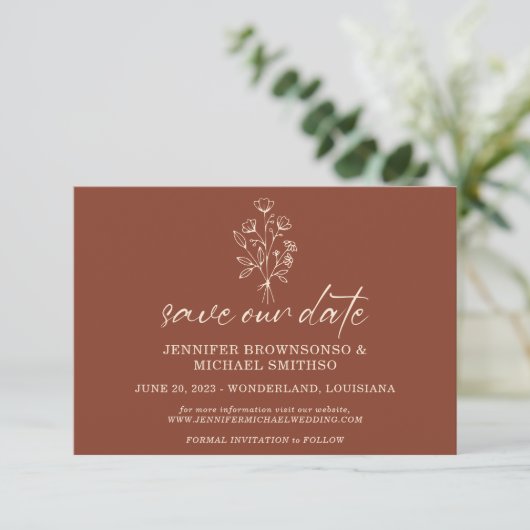 Carte D'accompagnement Bouquet en terre cuite Boho Botaniques Sauvez notr (Debout devant)