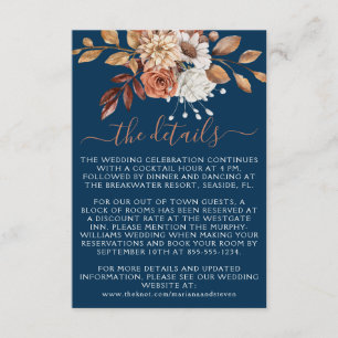 Carte D'accompagnement Bouquet floral automnal sur mariage bleu marine