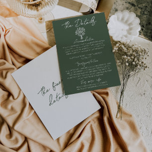 Carte D'accompagnement Bouquet floral vert foncé Détails de mariage bohèm