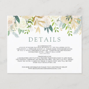 Carte D'accompagnement Bouquet Rose blanche   Détails du mariage