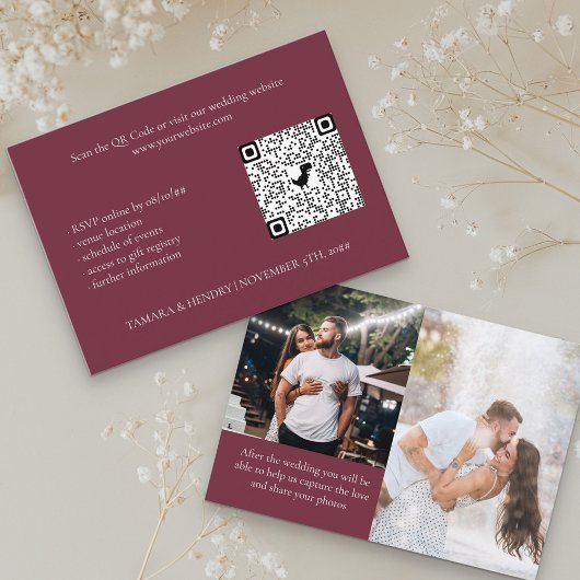 Carte D'accompagnement Bourgogne 2 Photo en ligne RSVP QR Code Mariage