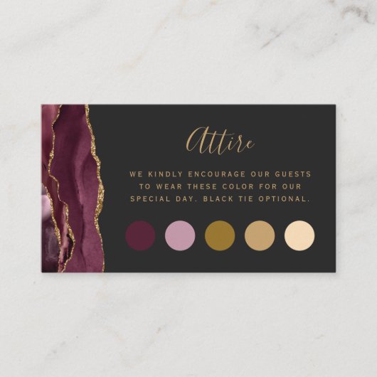 Carte D'accompagnement Bourgogne Agate Mariage foncé Code vestimentaire (Devant)