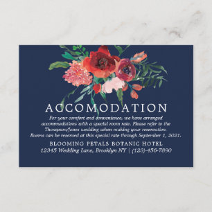 Carte D'accompagnement Bourgogne Bleu Marine Fleur Accomodation